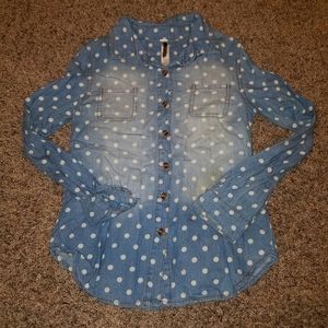 Polka Dot Denim Long Sleeve Top
